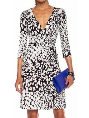 Diane Von Furstenberg Wrap Dress Womens 6 Black White New Julian Two Silk Wrap